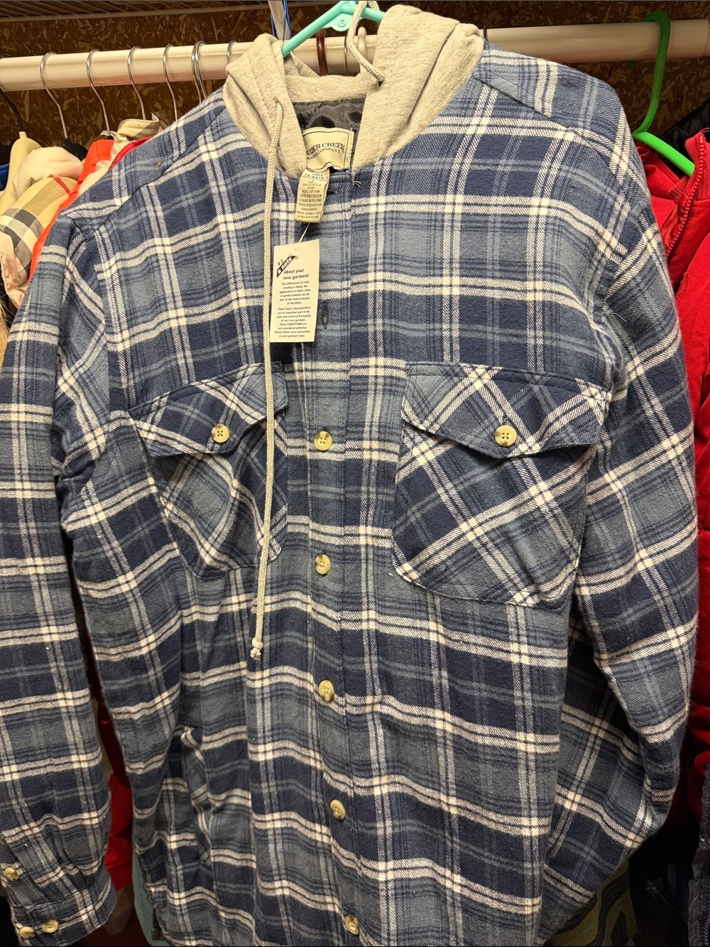 Boulder Creek Men's Hooded Blue Plaid Button-Down Shirt Jacket